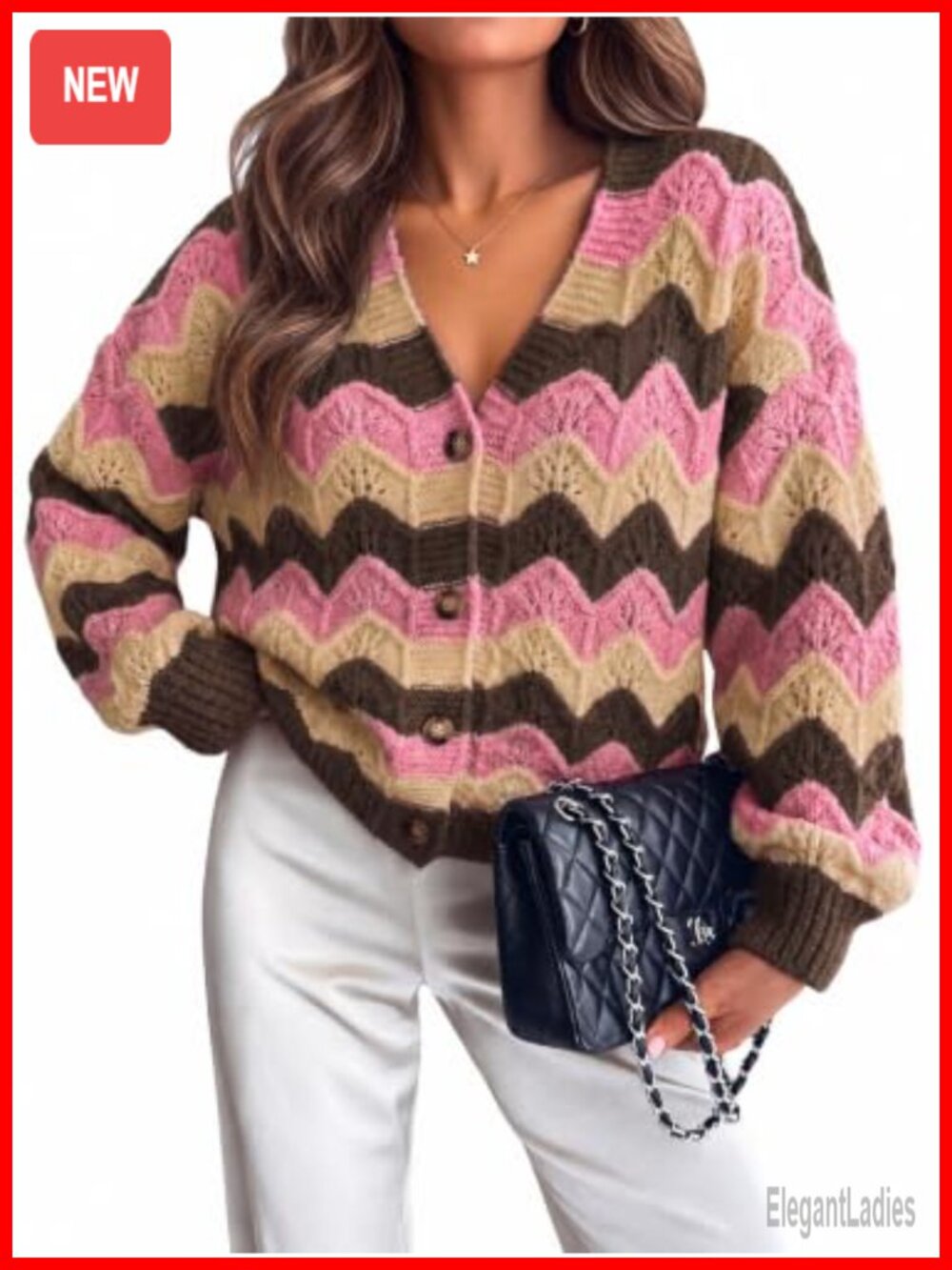 Oversized Striped Chunky Knit Cardigan Button Down V Neck Sweater